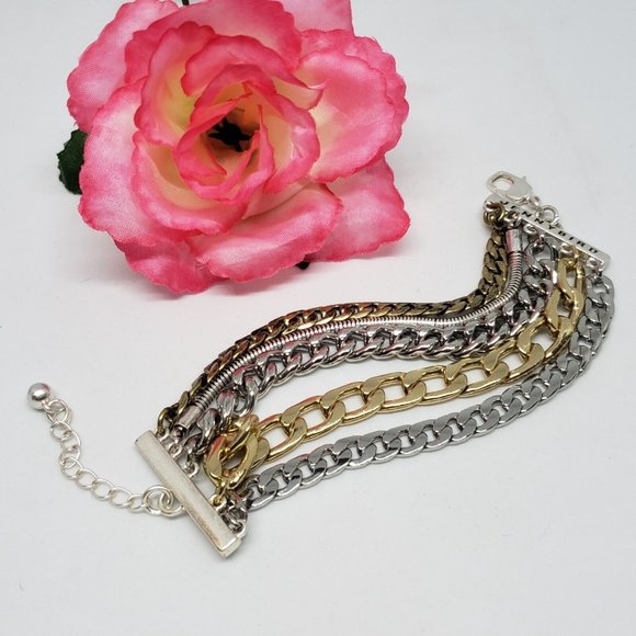 Jenny Bird Austin Cuff Mixed Metal Stacked Layered Chain Bracelet - Picture 4 of 12